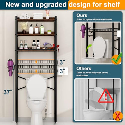 Over The Toilet Storage Cabinet,4 Tier Bathroom Organizers and Storage With Adjustable Shelf Waterproof Feet Pad and Basket ,Multifunctional Space Saver Freestanding Bathroom Shelves With Dividers - color: Brown