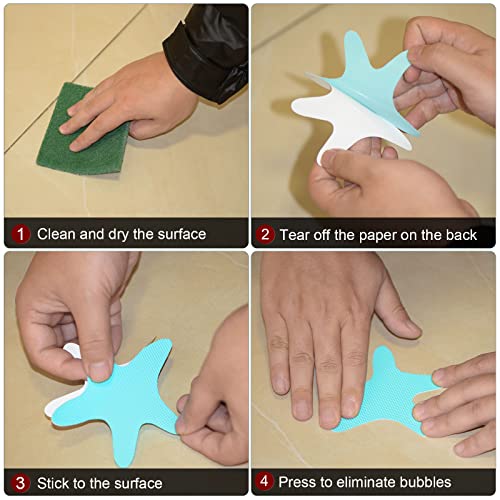 12pcs Non Slip Bathtub Stickers Bath Shower Floor 3.86" Anti-Slip Sticker Tape Starfish Style Decals for Bathroom Kitchen Bathtub Treads Stairs, Blue