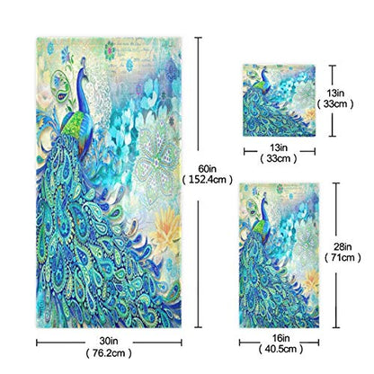 ALAZA Towels Set of 3 Peacock Hand Towel Bath Towel Washcloth Soft Thin Face Guest Towel Kitchen Tea Dish Towels Bathroom Decorations Housewarming Gifts - color: Multi07