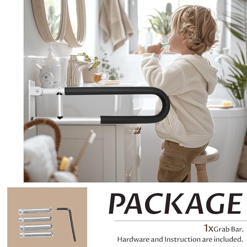 KUAFU 23.6 Inch Handicap Grab Bars Flip Up Folding Toilet Grab Bar Rails | Bathroom Safety Bar Hand Support for Disabled Elderly Pregnant Woman Wall Mounted Aluminum Silver