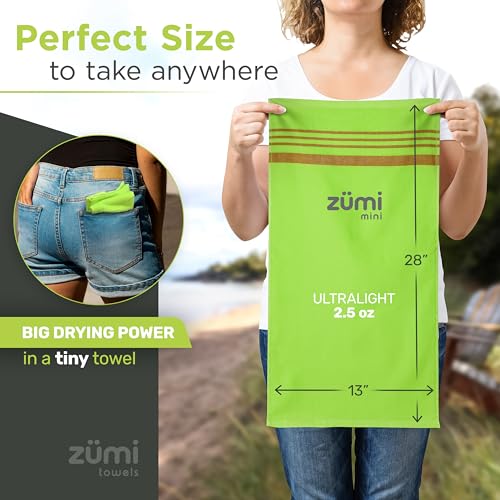 MINI 100% Cotton Camping Travel Towel - Small, Ultralight, Fast Drying, Highly Absorbent, Soft and Gentle on the Skin, Safe for the Planet (28" x 13" Green) - color: Green Mini