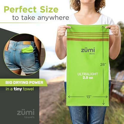 MINI 100% Cotton Camping Travel Towel - Small, Ultralight, Fast Drying, Highly Absorbent, Soft and Gentle on the Skin, Safe for the Planet (28" x 13" Green) - color: Green Mini