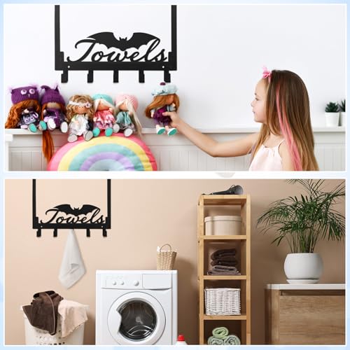 Kathfly Gothic Bat Over The Door Hooks Goth Towel Hooks Heavy Duty Hanging Towel Rack Over Door Hanger, 5 Coat Hanger for Bedroom Bathroom Kitchen Hat Coat Keychain - color: Black, style: Bat