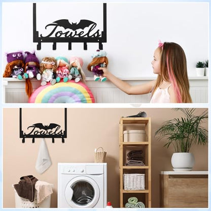Kathfly Gothic Bat Over The Door Hooks Goth Towel Hooks Heavy Duty Hanging Towel Rack Over Door Hanger, 5 Coat Hanger for Bedroom Bathroom Kitchen Hat Coat Keychain - color: Black, style: Bat