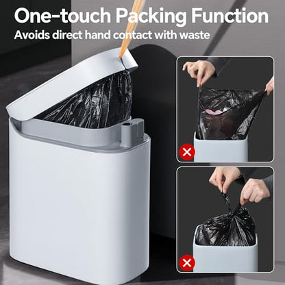 CTIME 3.5 Gallons Smart Automatic Sensor Rechargeable Trash Can with Lid | Non-contact automatic sensing, automatic bagging, pet-proof, slim and waterproof,for bathrooms, offices, kitchens, bedrooms.