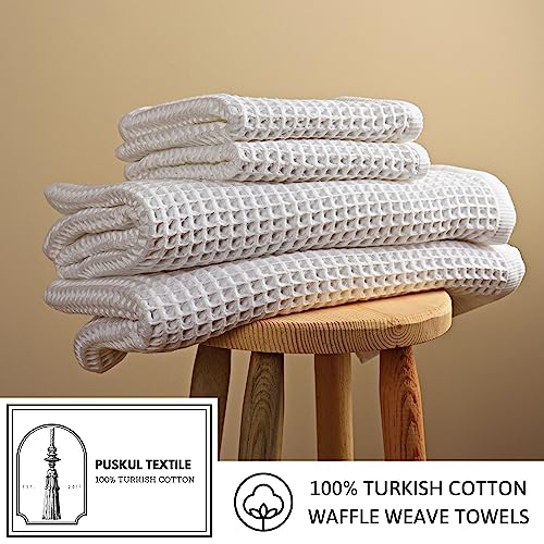 PÜSKÜL - Waffle Weave Bath Towel Organic 100% Turkish Cotton Ring Yarn 32X63 Inches 1-Pack | Stone White, 32x63" Bath Sheet Towel, Soft Absorbent Quick-Dry Lint-Free Premium Honeycomb Weave Oeko-Tex Made in Turkiye
