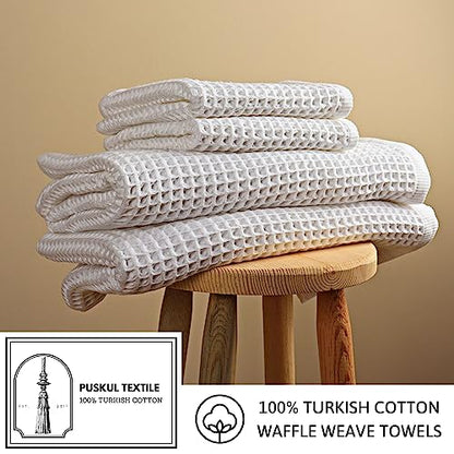 PÜSKÜL - Waffle Weave Bath Towel Organic 100% Turkish Cotton Ring Yarn 32X63 Inches 1-Pack | Stone White, 32x63" Bath Sheet Towel, Soft Absorbent Quick-Dry Lint-Free Premium Honeycomb Weave Oeko-Tex Made in Turkiye