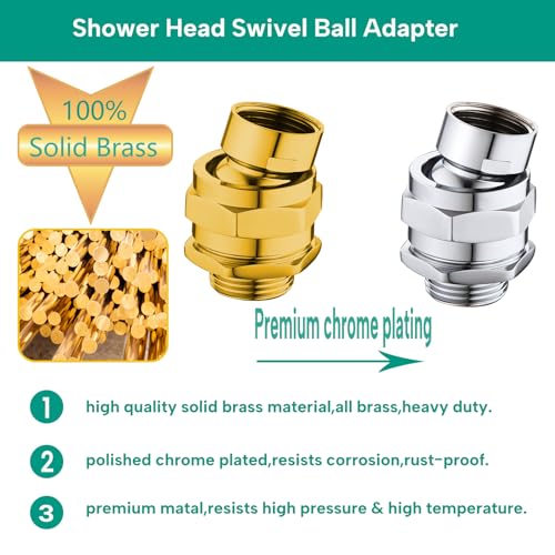 Heavy Duty Shower Head Swivel Ball Adapter, Solid Brass Shower Head Swivel Adapter Chrome Polished, Adjustable Shower Arm Connector Universal Shower Assembly Shower Arm Extension... - color: 360 degrees