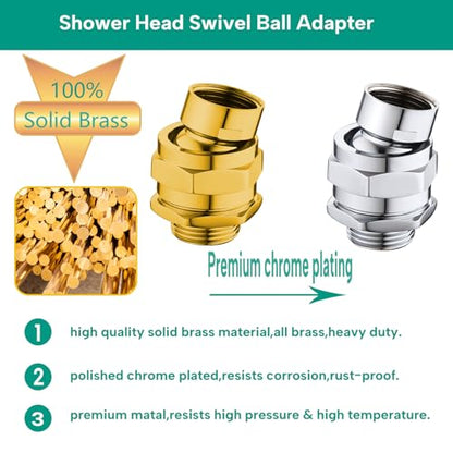 Heavy Duty Shower Head Swivel Ball Adapter, Solid Brass Shower Head Swivel Adapter Chrome Polished, Adjustable Shower Arm Connector Universal Shower Assembly Shower Arm Extension... - color: 360 degrees