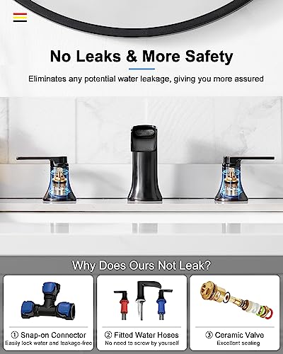 Oil Rubbed Bronze Widespread Waterfall Bathroom Sink Faucet 3 Hole, 4-8 Inch Brass Farmhouse Bathroom Faucets with Pop-up Drain and Supply Lines, 2 Handle for Vanity, Lavatory, Restroom - color: Oil Rubbed Bronze, style: WITH Pop Up Drain