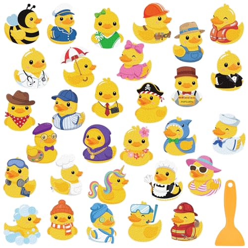Fullhawl 30 Pcs Character Duck Non Slip Bathtub Stickers, Rubber Duck Bath Safety Decals, Anti Slip Shower Traction Stickers with Scraper, Cute Occupation Ducks Bathroom Decor - style: Cartoon Duck