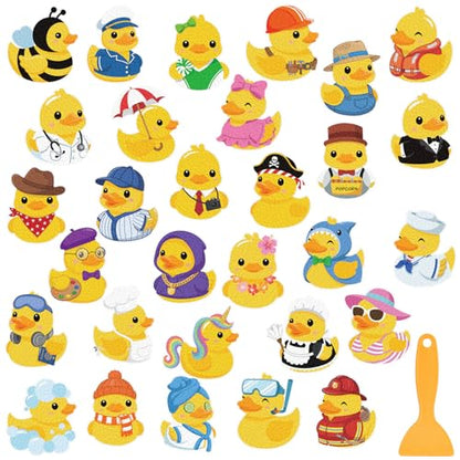 Fullhawl 30 Pcs Rubber Duck Non Slip Shower Stickers, Bathtub Safety | 30 Rubber Duck Designs, Cute Bath Theme, Textured Non Slip Surface Helps Create a Fun and Safer Bathroom Space - style: Cartoon Duck