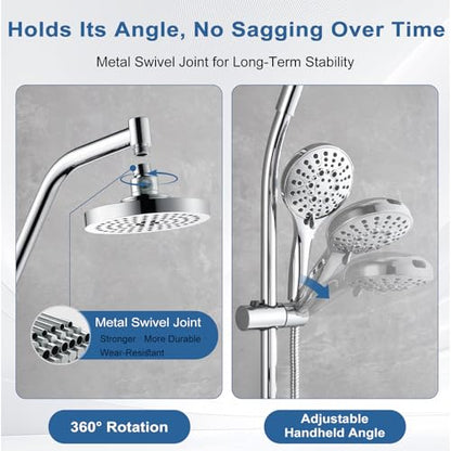BRIGHT SHOWERS Rain Shower Head with Handheld Combo, Dual Shower System with Slide Bar, Rain Shower System, Adjustable Height, Brass Slide Bar & Diverter, 60 Inch Stainless Steel Hose, Chrome - color: Chrome