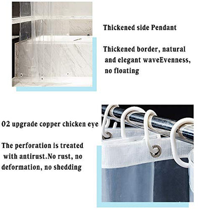 Clear Shower Curtain Liner, 72x72 Inches Waterproof Plastic PEVA Lightweight Clear Shower Curtain with Rustproof Grommet and Hooks,See-Through Shower Curtain Liner for Home Bathroom Bathtub