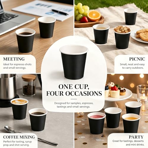 100 Pack 3 oz Disposable Paper Cups, Black Bathroom Cups | Disposable Mouthwash Cups, Small Paper Cups for Bathroom, Office, Travel, Party, Picnics, Snack, Espresso - color: Black, size: 100 Count