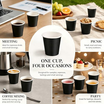100 Pack 3 oz Disposable Paper Cups, Black Bathroom Cups | Disposable Mouthwash Cups, Small Paper Cups for Bathroom, Office, Travel, Party, Picnics, Snack, Espresso - color: Black, size: 100 Count