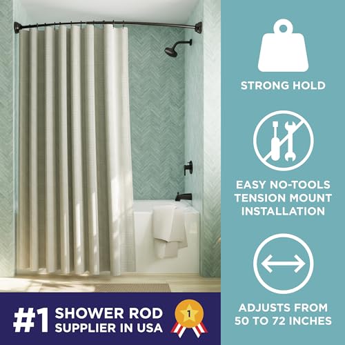 Zenna Home Curved Shower Curtain Rod, No Drill, 50-72 Inch Adjustable Tension Shower Rod for Bathroom, Rustproof, Non-Slip, Adds Room in Shower, Bronze - color: Bronze