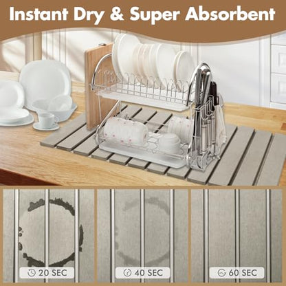 Extra Large Stone Dish Drying Mat for Kitchen Counter, 28"×16" Eco-friendly,Instant Drying Pad,Diatomaceous Earth Water Absorbing Mat, Foldable and Super Absorbent Dish Drying Stone Mat, Warm Gray - color: Warm Gray