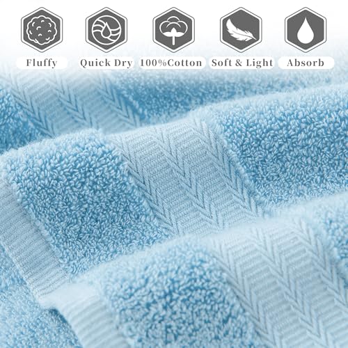 VOOVA & MOVAS Sky Blue Hand Towels 2 Pack, 100% Cotton, 13x29 in | Lightweight, Fast Drying & Absorbent, Built-in Hanging Loop, Ideal for Shower, Gym, Travel & Spa - color: Skyblue