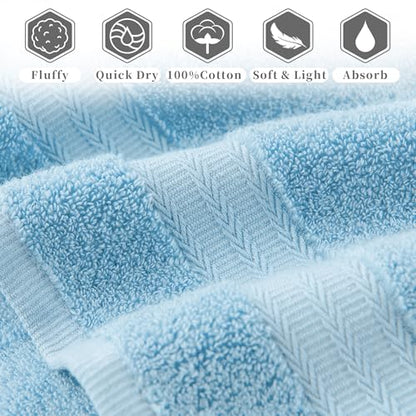 VOOVA & MOVAS Sky Blue Hand Towels 2 Pack, 100% Cotton, 13x29 in | Lightweight, Fast Drying & Absorbent, Built-in Hanging Loop, Ideal for Shower, Gym, Travel & Spa - color: Skyblue