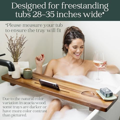 Premium Nature Shed Bathtub Tray for Freestanding Bath | Large & Thick 35” Acacia Wood Luxury Bath Tray for Tub | Anti-Tip, Non-Toxic, Adjustable Bathtub Trays for Tub with Bathroom Accessories Holder - size: Long (35x9x2.4 in)