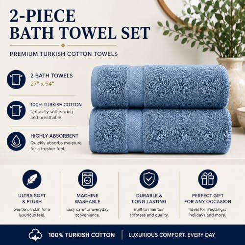 Personalized Towel Set, Custom Bath Towels with Name, Turkish Cotton Blue | 2 Pcs Bath Towel Set, 100% Cotton, Embroidered, Monogrammed, Customized Gift For Adults, Wedding, Bridal Shower, Housewarming - color: Mid Blue, size: Bath Towels - 2 Piece