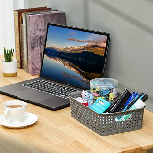 NETANY Plastic Storage Baskets - 8 Pack, Gray, Durable, Easy to Use, Flexible, Multi-Purpose, Ideal for Closets, Cabinets, Shelves, Countertops - color: Gray