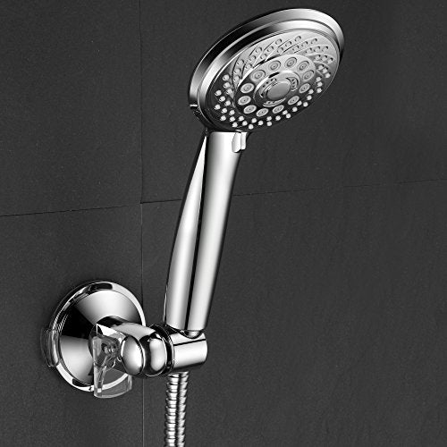 HotelSpa Universal Angle-Adjustable Hand Shower Wall Bracket for Easy Reach/Perfect Angle Fits Any Shower! Patented Push-Lock Provides Superior Suction Power. Self-Adhesive Slide-in Holder Included