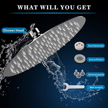 Voolan Rain Shower Head, High Flow Large Rainfall Showerhead Made of All Metal Stainless Steel, Waterfall Body Covering, Universal Wall and Ceiling Mount (Brushed Nickel) - color: Brushed Nickel, size: 12 Inch
