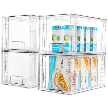 Vtopmart 4 Pack Stackable Clear Pantry Storage Drawers, Large | Large Clear Drawers with Handles. Stackable, Easy to Assemble, Non-slip and Sturdy for Pantry, Kitchen, Cabinet & Bathroom. - size: 4Pack 7"H