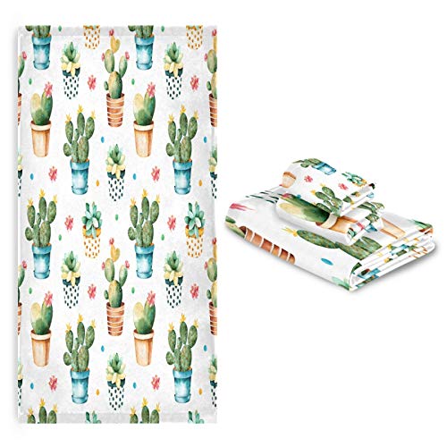 ALAZA Towel Bathroom Sets, Colorful Cactus Towels 3-Piece 1 Bath Towel 1 Washcloth 1 Hand Towel, Bath Towel Set of 3 Soft Multifuntion for Home Kitchen Hotel Gym Swim Spa - color: Multi16