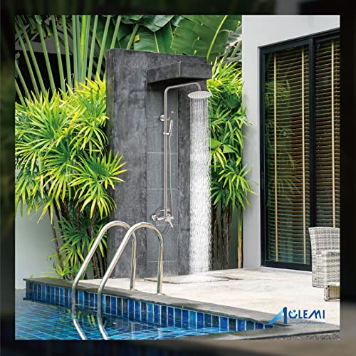 Aolemi Outdoor Shower Kit SUS304 with Cylinder Handheld Brushed Nickel | 2 Function,8 Inch Head,Cylinder Handheld Spray,Adjustable Height,Outside Exposed Shower Fixture,Single Handle,Wall Mount - color: Nickel