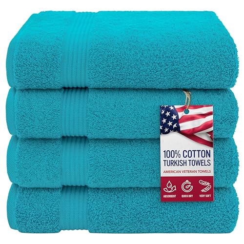 American Veteran Towel, 100% Cotton Turkish Bath Towels for Bathroom 4 Pack, 27x54 Extra Large Premium Soft Drying Bathroom Towels, Aqua Blue - color: Aqua Blue, size: 27x54