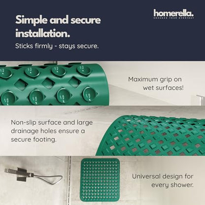 homerella Square Shower Mat Non Slip Anti Mold 21x21 Anti Slip Shower Mat | 100% BPA Free, Mildew Resistant, Machine Washable, Shower Mats for Inside Shower, Shower Floor Mat Mat Non Slip EU Certified - color: Green