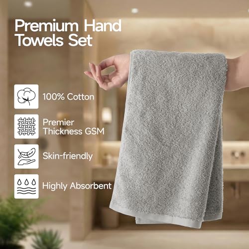 REDKISS 4-Pack Luxury Hand Towels, 16x32 Inch 450G 100% Cotton, Grey Quick-Dry Bathroom & Kitchen Towels, Super Soft and Highly Absorbent - color: Grey, size: hand towel set of 4