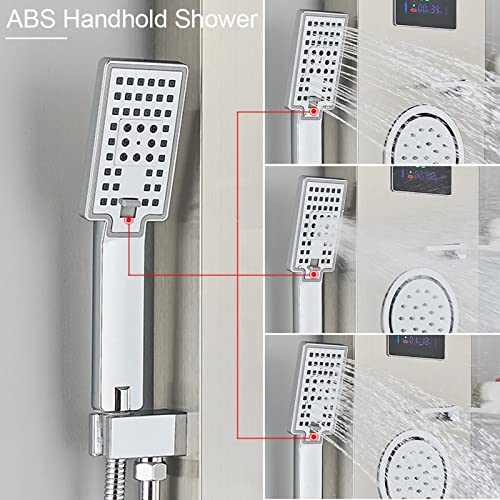 Brushed Multi Rain Shower Panel Tower - Wall-Mount Complete Shower Column with Body Jets & Shower Shelf for Luxurious Spa Experience