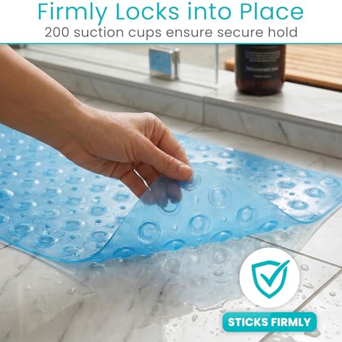 Vive Bathtub Mat for Bath & Shower Floors - Anti Non Slip Suction Rubber | Skid Pad for Tub, Bathroom, Elderly, Kids - Eco-Friendly, Resistant Strong, Textured Rectangle Grip - Machine Washable (Blue) - color: Blue