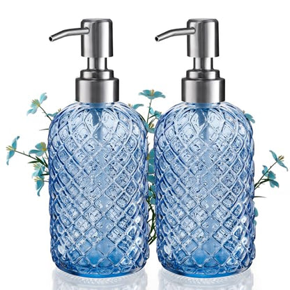 Kaishun Refillable Glass Soap Dispenser (2PC) for Hand Soap & Lotion, Blue - color: Blue (2 Pack)