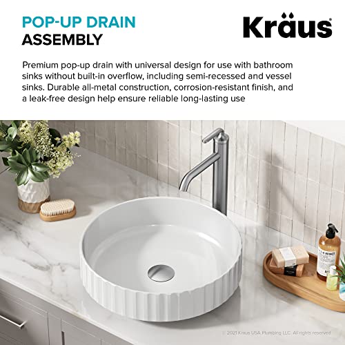 KRAUS Pop-Up Drain for Bathroom Sink Without Overflow in Spot-Free Stainless Steel, PU-10SFS - color: Spot Free Stainless Steel, size: 8 5/8 Inch