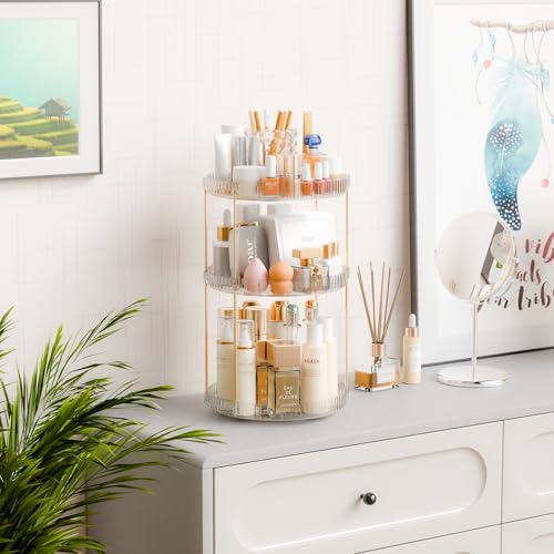 Acrylic 360 Rotating Makeup Organizer and Perfume Organizer,3 Tier Make Up Holder and Acrylic Skincare Organizers for Countertop,Vanity,Bathroom,Clear Spinning Beauty Organizer for Face Product - size: 3 Tier