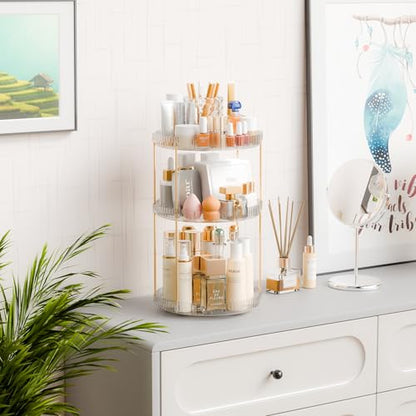 Acrylic 360 Rotating Makeup Organizer and Perfume Organizer,3 Tier Make Up Holder and Acrylic Skincare Organizers for Countertop,Vanity,Bathroom,Clear Spinning Beauty Organizer for Face Product - size: 3 Tier