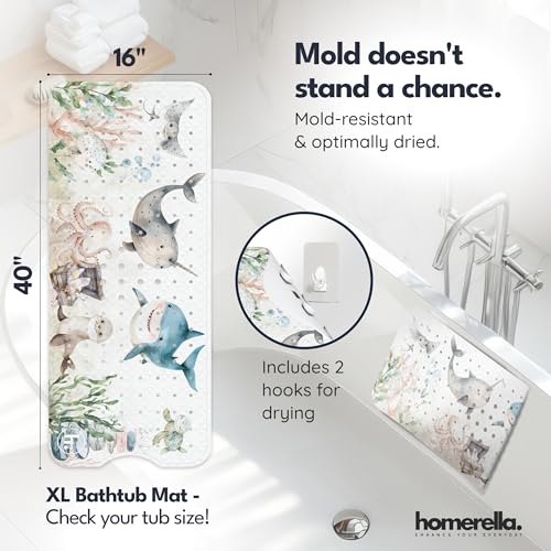 homerella Bathtub Mat Non Slip Kids 40x16 Baby Bath Mat Non Slip Anti Mold | 100% BPA Free, Non Toxic, Mildew Resistant, Machine Washable, Extra Long Kids Bath Mat for Tub Non Slip, Toddler Bath Mat - color: Light Aqua, size: 40" x 16" (Rectangular)