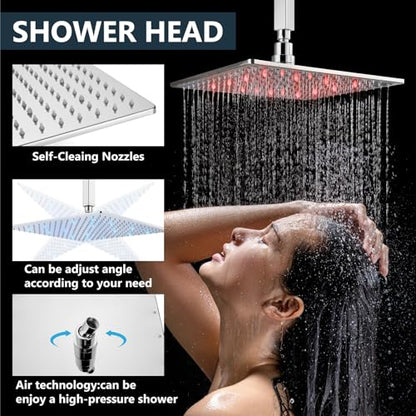 Aolemi Ceiling Shower Faucet Set with Handheld 16" LED Head Polish Chrome | Handheld Spray,16 Inch Rain LED Head,Shower Valve and Trim Kit,All Metal,Ceiling System,Bathroom Mixer - color: Chrome, size: 16 Inch LED Shower Head