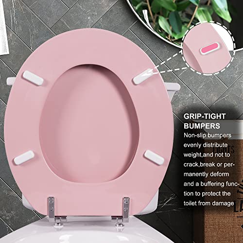 Angol Shiold Wood Toilet Seat, Zinc Alloy Hinges (Round, Pink) | Round Toilet Seat, Scratch Resistant Wood Surface, Easy to Install and Clean - color: Pink, size: Round