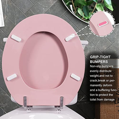 Angol Shiold Wood Toilet Seat, Zinc Alloy Hinges (Round, Pink) | Round Toilet Seat, Scratch Resistant Wood Surface, Easy to Install and Clean - color: Pink, size: Round