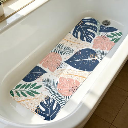 Green Leaf Bathtub Mat Non Slip with Drain Holes and Suction Cups Bath Mat 40x16 Inch Tub Mats Shower Mats for Kids - color: Green Leaf