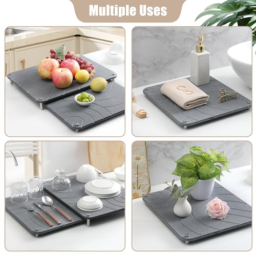 CZWL&HG 2 PCs Stone Dish Drying Mats for Kitchen Counter-Diatomaceous Dish Drying Mats Superb Absorbent with Non-Slip Stainless Steel Feet,Heat Resistant,15.7"(L)×11.8"(W)