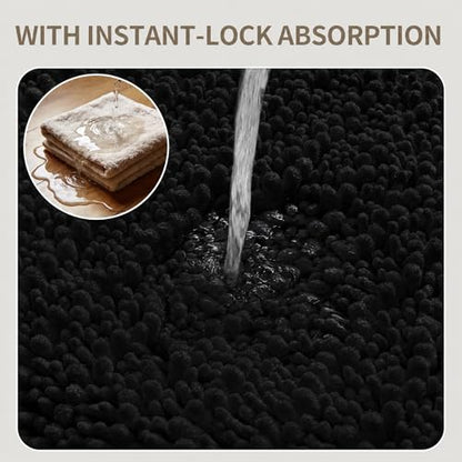 Toilet Rugs U-Shaped Mat 24x24, Contour Bathroom Mat - Ultra Soft & Absorbent Chenille, Quick-Dry, Machine Washable with Non Slip Barrier Backing, Black - color: Black, size: 24" X 24"(Toilet Rug)