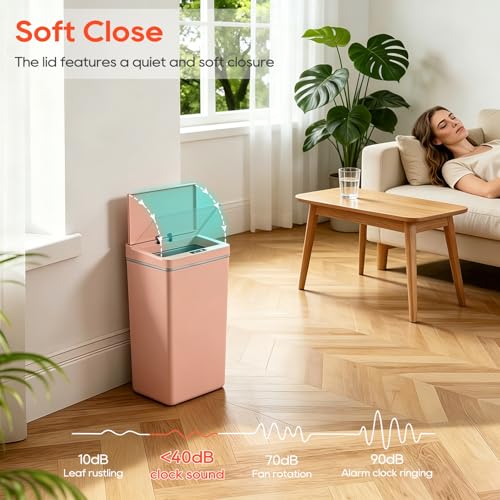 BestOffice 13 Gallon Trash Can Automatic Kitchen Trash Can Touch Free High-Capacity Garbage Can with Lid for Bedroom Bathroom Home Office 50 Liter (Black, 1) (1, Pink) - color: Pink