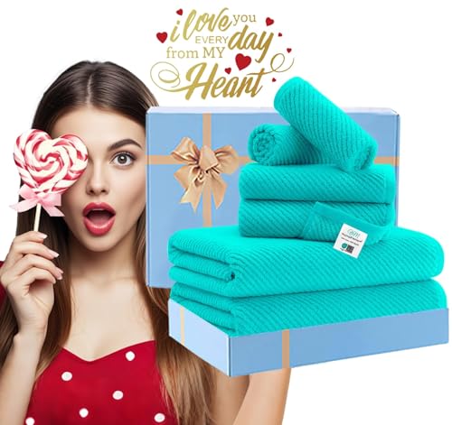 VOOVA & MOVAS 6PC Towel Set, 100% Cotton, Turquoise | 2 Large Bath 30x56 In, 2 Thick Hand 18x28 In, 2 Absorb Washcloths 13x13 In, Quick Dry, Thick, Luxury Gift Set - color: Turquoise, size: 6 PC Bathroom Towel Set